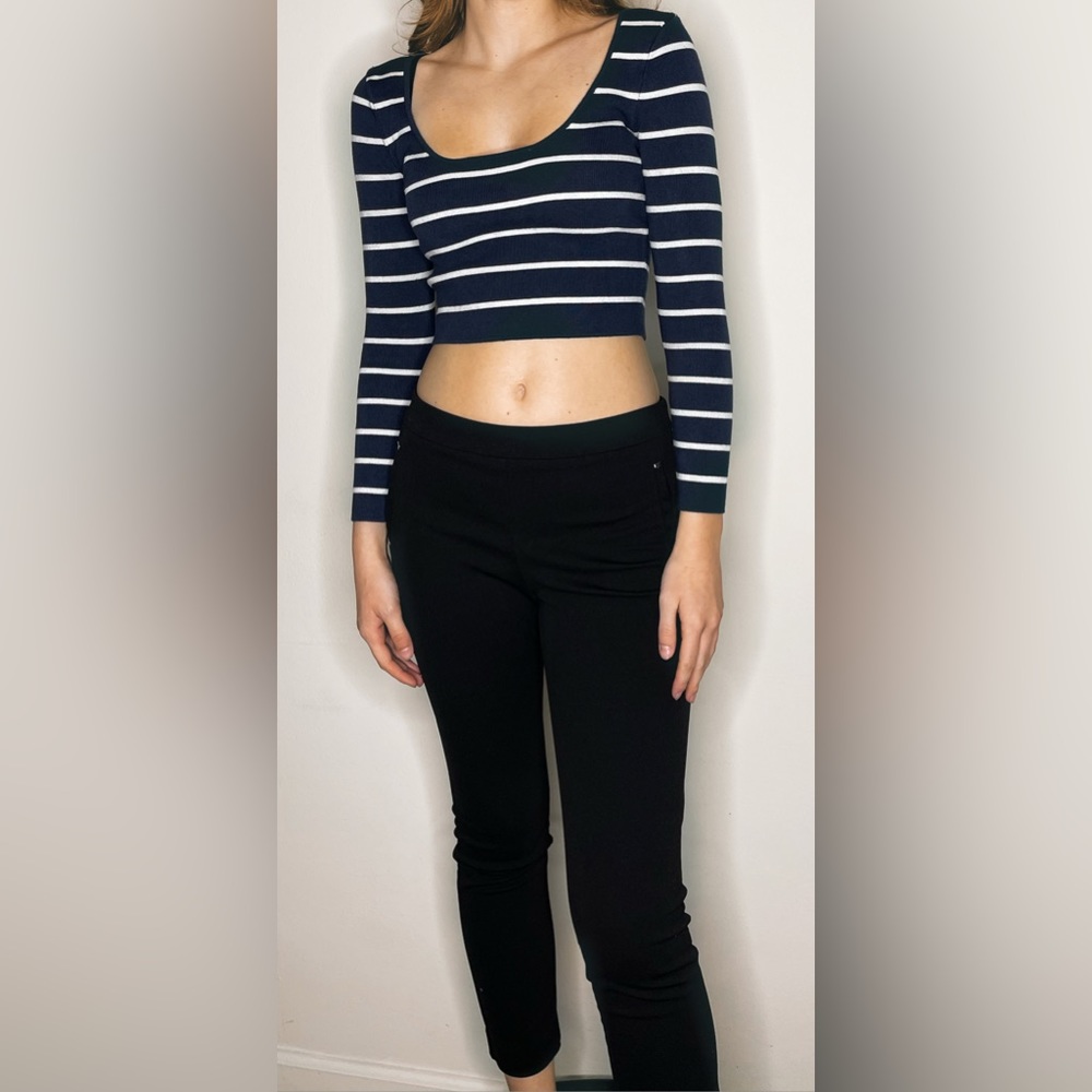 Small Navy Blue and White Striped Zara Crop Top
